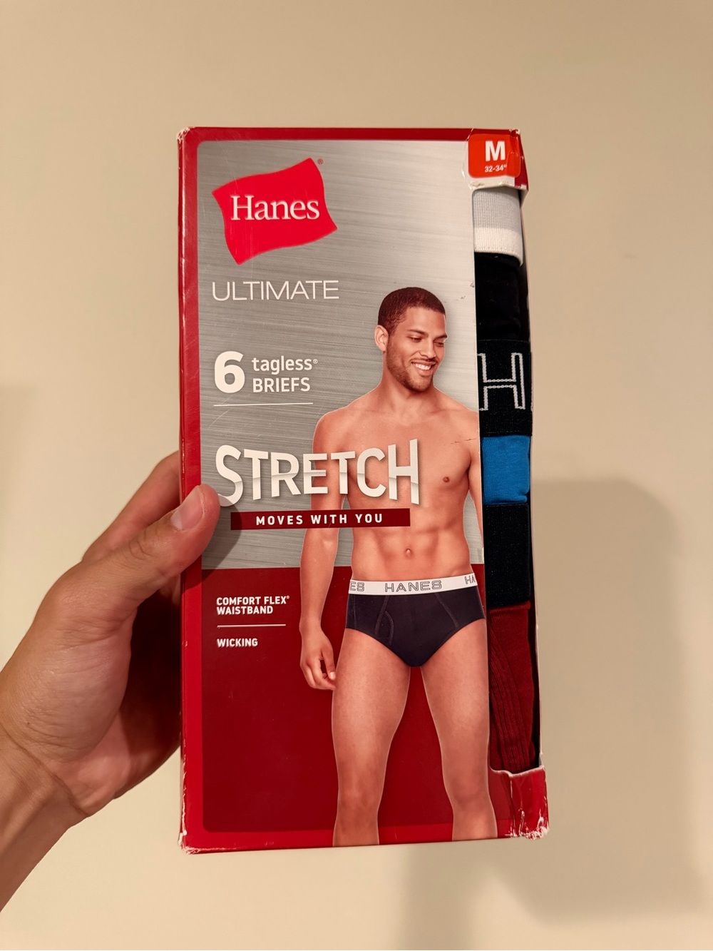Hanes 6-Pack Stretch Tagless Briefs - Black, Blue, White, Red